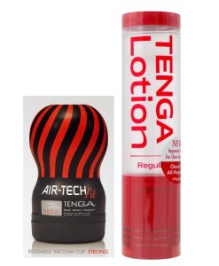 【優惠裝】日本Tenga Air-Tech Fit 重複使用型真空杯（黑色 - 刺激型）（可重用）(連紅色lotion一枝)